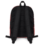 A Backpack in Celtic Red Highland Plaid, can hold up to a 15" Laptop, or Tablet, many pockets for more, Padded Shoulder Strapssturdy, Water Resistant with red and black stripes.