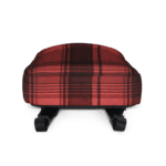 A Backpack in Celtic Red Highland Plaid, can hold up to a 15" Laptop, or Tablet, many pockets for more, Padded Shoulder Straps sturdy, Water Resistant on a white background.