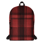 A red and black Backpack in Celtic Red Highland Plaid, can hold up to a 15" Laptop, or Tablet, many pockets for more, Padded Shoulder Strapssturdy, Water Resistant backpack.