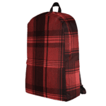 A Backpack in Celtic Red Highland Plaid, can hold up to a 15" Laptop, or Tablet, many pockets for more, Padded Shoulder Strapssturdy, Water Resistant on a white background.