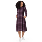 Long Sleeve Midi Dress in Celtic Burgindy Plaids