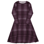 An All-over Print Long Sleeve Midi Dress, in Celtic Burgundy and Black Plaid on a white background.