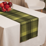 Green and black plaid table runner.