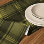 Green and yellow plaid table runner.