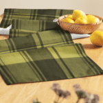 Green and yellow plaid table runner.