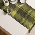 Green and yellow plaid table runner.