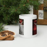 White mug with Highland cow design.