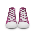 Pink plaid high top sneakers.