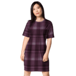 Woman in a purple plaid dress.