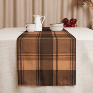 Brown and tan plaid table runner.