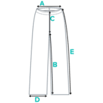 Diagram of pants with measurement labels.