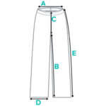 Diagram showing pant measurements A-E.