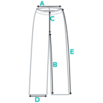 Diagram showing measurements for a pair of pants.