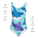 Blue and purple manta ray swimsuit.