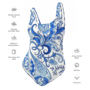 Blue floral print swimsuit with cheeky fit.