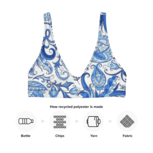 Blue and white floral patterned bra top.