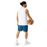 Man in basketball uniform holding a ball.