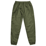 Green drawstring sweatpants isolated on green.