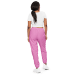 Woman in pink sweatpants and white shirt.