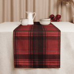 Red and black plaid table runner.