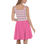 Pink floral skater dress on model