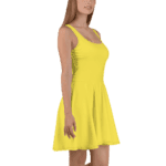 Woman in a yellow sleeveless dress.