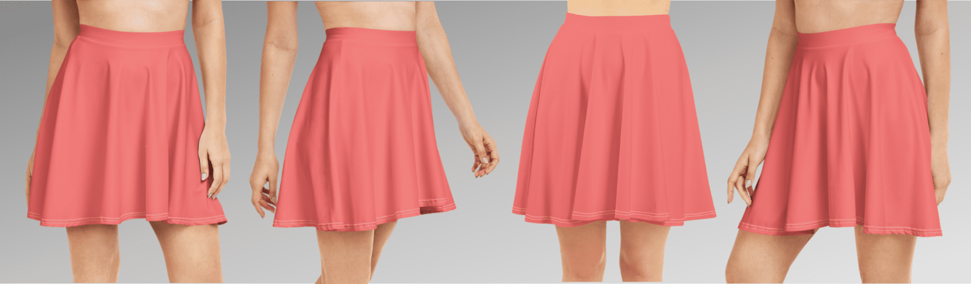 Coral skater skirt with white stitching.