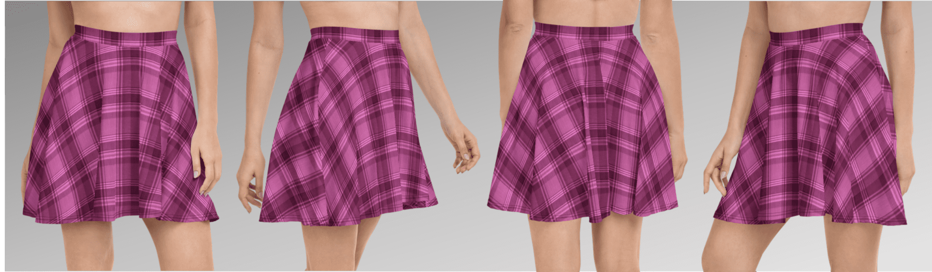 Pink and purple plaid skater skirt.