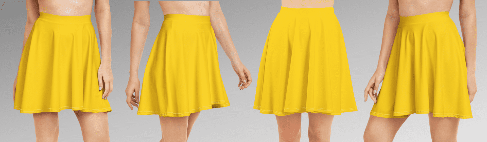 Yellow skater skirt on four models.
