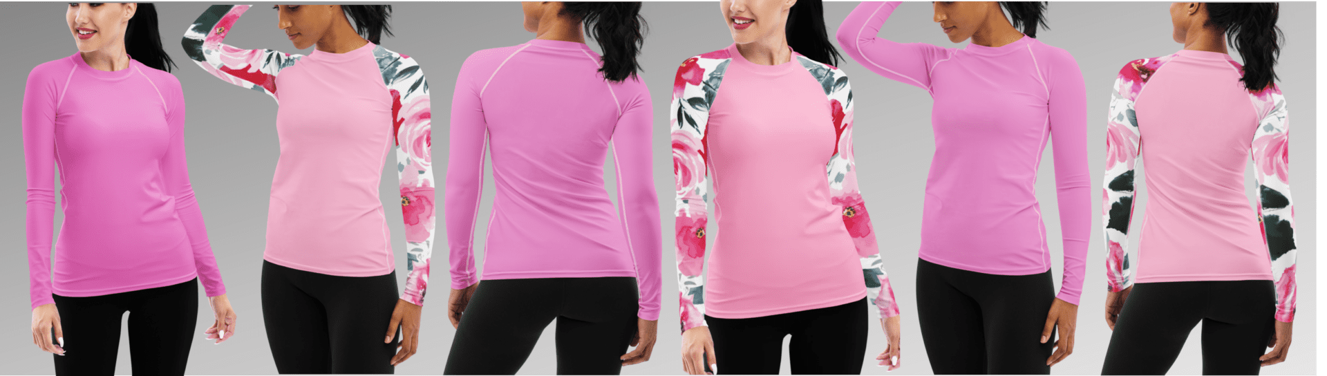 Pink long sleeve shirt with floral print.