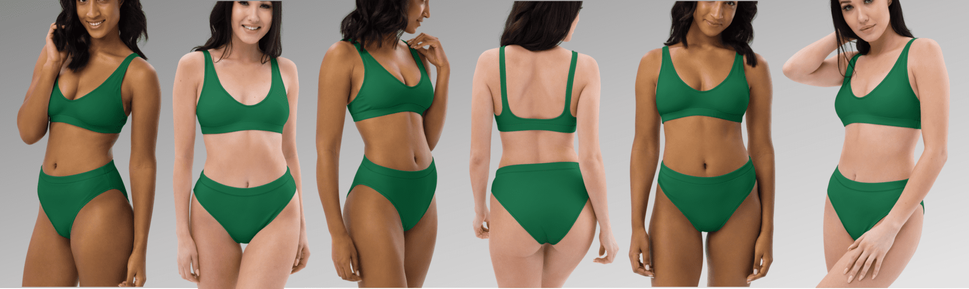 Green high-waisted bikini swimsuit.