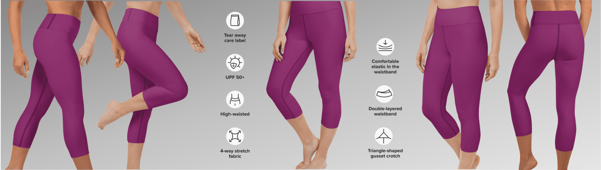 Women's purple high-waisted cropped leggings.