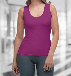 Woman wearing a purple tank top.