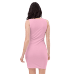 Woman in a pink sleeveless dress.