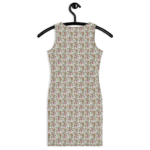 Sleeveless floral print dress on hanger.