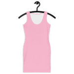 Pink sleeveless dress on hanger.