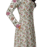 Woman wearing a floral print dress.