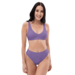 Woman in a purple bikini top and bottoms.