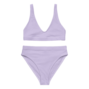 Lavender bikini top and bottom set.