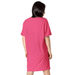 Woman wearing a pink t-shirt dress.