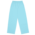 Light blue, loose-fitting pants.