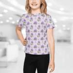 Girl wearing a floral print shirt.