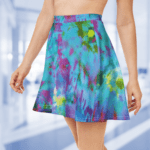 Woman wearing a tie-dye skater skirt.