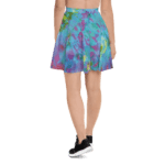 Woman wearing tie dye skater skirt.