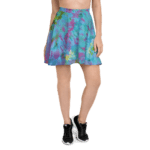 Woman wearing a tie-dye skater skirt.