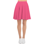 Pink skater skirt and white shoes.