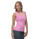 Woman in a pink tank top and leggings.