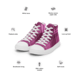 Pink plaid high-top sneakers with white laces.