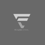 Frazer Living logo with white F design.