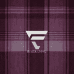 Frazer Living logo on plaid background.